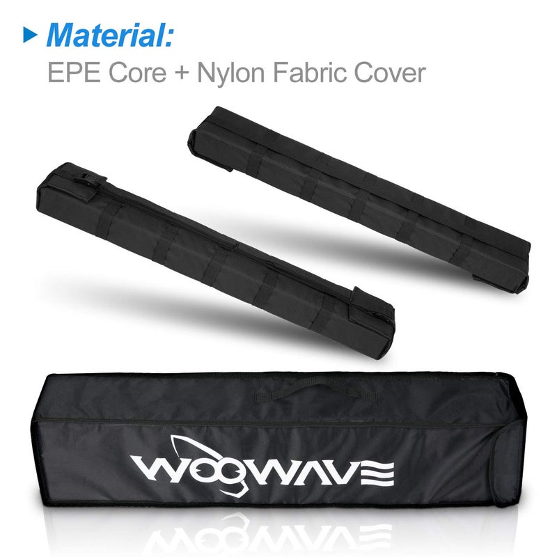 WOOWAVE وسادات سقف قارب WOOWAVE لحامل السقف العالمي للسيارات، قضبان عرضية ناعمة متميزة للوحة التزلج SUP ولوح التجديف مع 2 حزام ربط مقاوم للماء وحقيبة تخزين محمولة، بطول 33 بوصة (زوج)  - Image 2